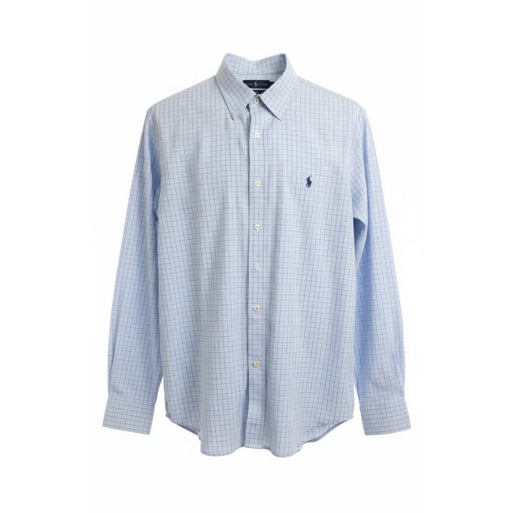 Ralph Lauren Mens XL Blue Check Button Down Shirt Cotton Long Sleeve Preppy